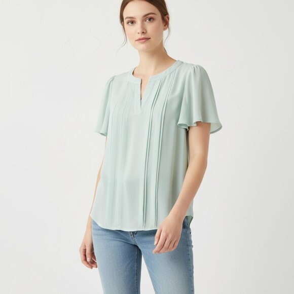 Liz Claiborne Tops - Liz Claiborne Womens Seagreen Pleated Short Sleeve Blouse XS